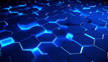 Abstract blue hexagon background, 3d render, computer digital imageの素材