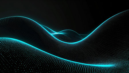 3d rendering of abstract technology digital background with flowing particles. Network connection structure.の素材