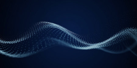 Abstract technology background. Big data visualization. Futuristic wave with particles.の素材