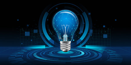 Abstract technology background with light bulb on dark blue background. Vector illustrationの素材