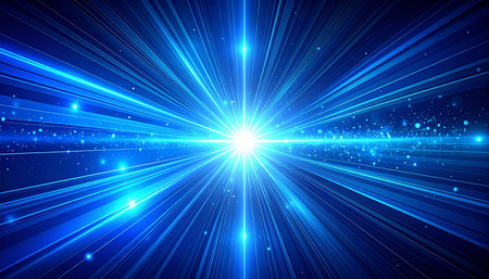 Abstract blue background with rays of light and lens flare. Vector illustration.の素材