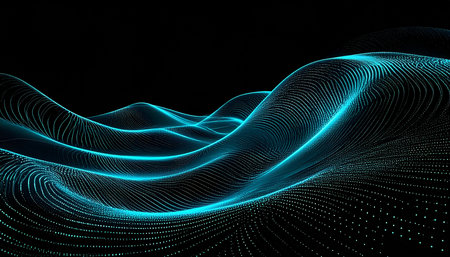 Abstract blue wave on a black background. 3d rendering, 3d illustration.の素材
