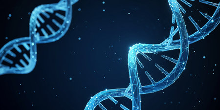 DNA molecule on a blue background. 3d rendering, 3d illustration.の素材