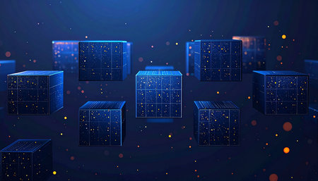 Abstract background with blue cubes and lights. Vector illustration. Eps 10の素材