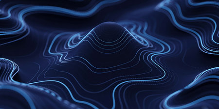 3d rendering of abstract wavy surface with connecting dots and lines. Futuristic shape with depth of field.の素材