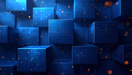 Abstract blue background with cubes. 3d rendering, 3d illustration.の素材