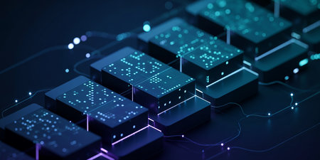 Abstract 3d rendering of circuit board with hexagons. Technology backgroundの素材