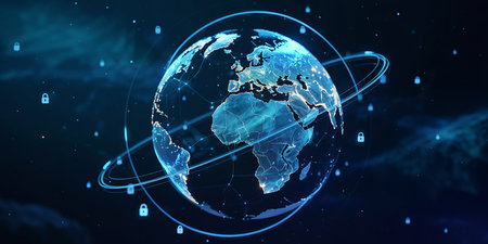 Global network connection and data exchanges over the world 3D Renderingの素材