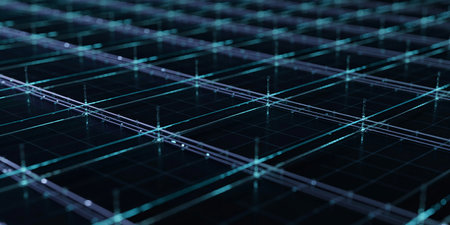 Abstract blue grid background. 3d rendering, 3d illustration.の素材