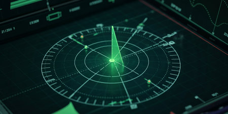 Futuristic radar screen with green indicator. 3D Renderingの素材