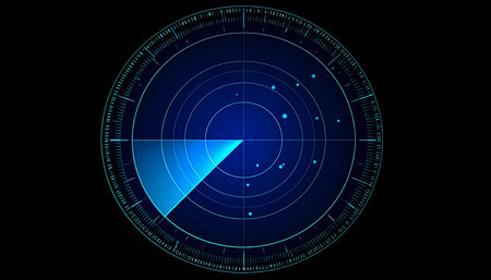 Radar screen on black background, 3d rendering. Computer digital drawing.の素材