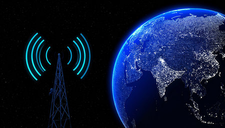 Global communication technology concept with planet earth and wireless tower. 3d renderingの素材