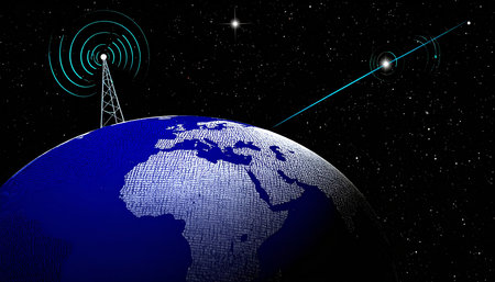 Antenna on the earth. Global communication concept. 3D renderingの素材