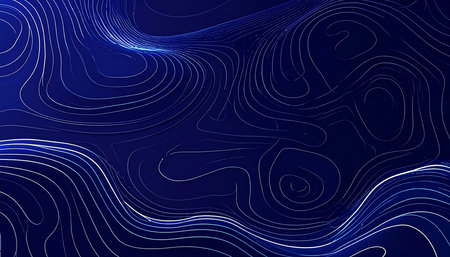 Blue abstract background with lines and waves. 3d vector illustration.の素材