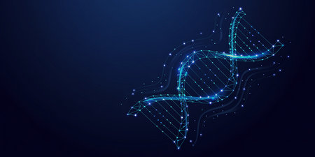 Abstract DNA helix. Wireframe low poly mesh vector illustration.の素材