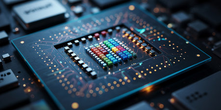 Close up of electronic circuit board. Technology and innovation concept. 3D Renderingの素材