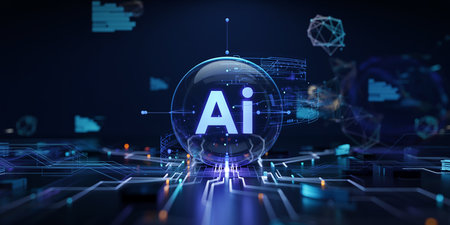 AI Artificial intelligence (AI) and machine learning concept. 3D renderingの素材