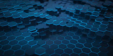 Abstract blue hexagon background. 3d rendering, 3d illustration.の素材