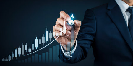 Businessman drawing graphics a growing graph. Business and financial success concept.の素材
