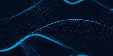 Data technology abstract futuristic illustration. Low poly shape with connecting dots and lines on dark background. 3D rendering. Big data visualization.の素材