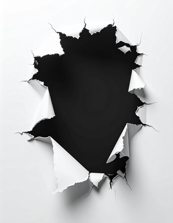 Hole ripped in white paper with black hole. Vector illustration.の素材