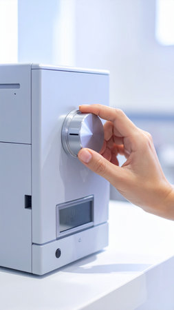 Close-up image of woman's hand pressing a button on the safeの素材