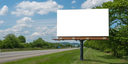 Blank billboard for advertisement on the highway. 3d rendering.の素材