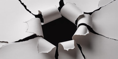 White torn paper on black background with copy space for your message.の素材