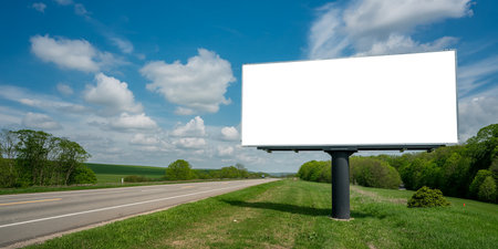 Blank billboard on the road in the countryside. 3d renderingの素材