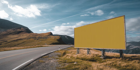 Blank yellow billboard on the road in Scotland. 3d renderingの素材