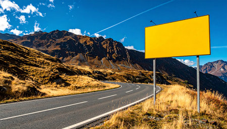 Blank yellow road sign on the way to Mt Cook, New Zealandの素材