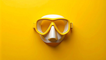 Funny mask on a yellow background. 3d render illustration.の素材