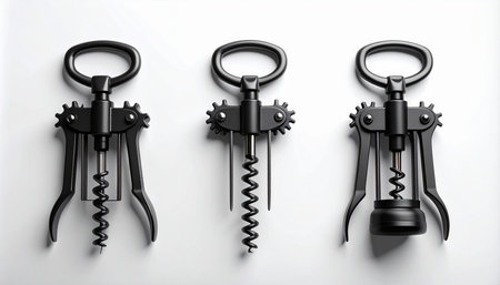 Corkscrew set on white background. 3d illustration. Top view.の素材