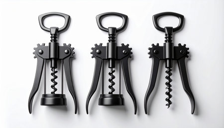 Set of black corkscrews on white background, top viewの素材