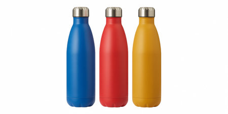 Colorful plastic water bottle isolated on white background, clipping path includedの素材