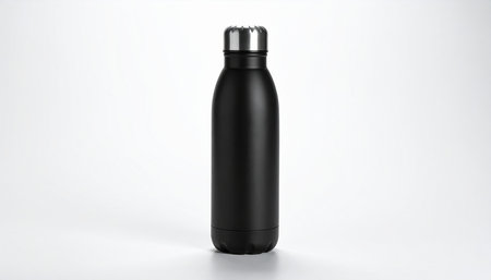 Black thermos bottle mockup on white background. 3d renderingの素材