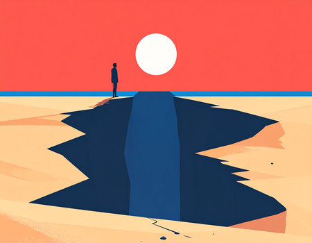 Vector illustration of a man standing on the edge of the desert.の素材