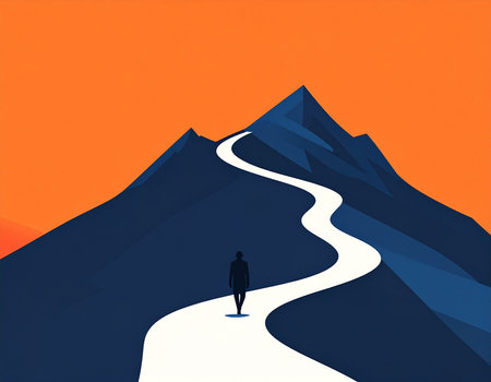 Businessman walking on the road to the top of mountain. Vector illustrationの素材