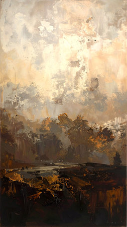 landscape with mountains in grunge style. painting on canvas.の素材