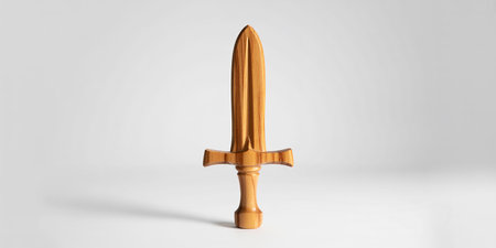 3d rendering of a wooden sword isolated in white studio background.の素材