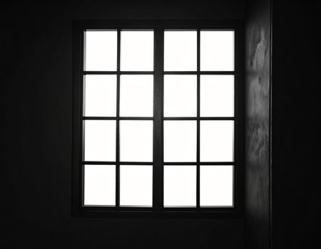 white window in the dark room, black and white color tone styleの素材