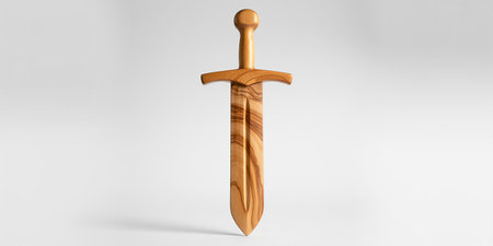 3d rendering of a wooden sword isolated in white studio background.の素材