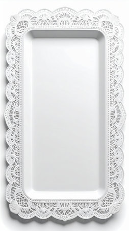 White lace frame on a white background. Template for your design.の素材