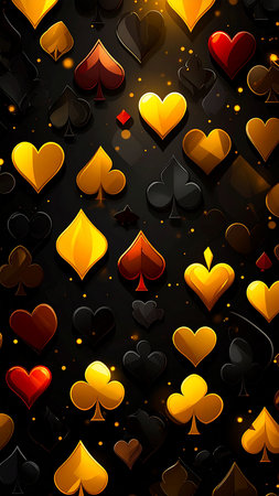 Abstract background with playing cards and golden confetti. Vector illustration.の素材