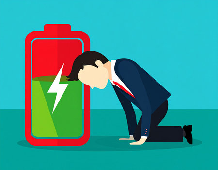 Illustration of a Businessman Tired of Charging a Batteryの素材