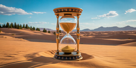 Sandglass in the desert. Sand running through the sand. The concept of time managementの素材