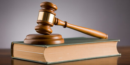 Law theme, mallet of judge, wooden gavel on a bookの素材