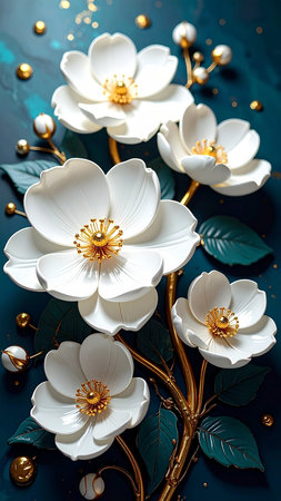 Beautiful white flowers on dark blue background. toning. selective focusの素材