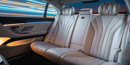 Modern luxury white leather car seats. Interior of prestige modern car.の素材