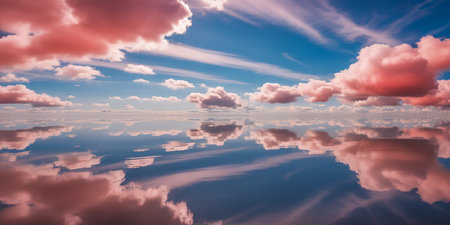 Beautiful clouds reflected in the water. Sunset sky with clouds.の素材